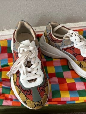 Gucci Multicolor GG Canvas & White Leather Sneakers